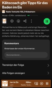 Screenshot Spotify: Podcast-Folge zum Eisbaden im Radio Tonkuhle